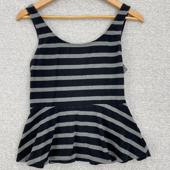 Express Tank Top Womens Small Petite Back Gray Striped 1/2 Zip Front Swing Skirt - Picture 3 of 12